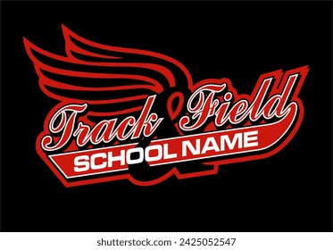 track and field team design with wings for school, college or league sports