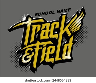 track and field team design with wings for school, college or league sports