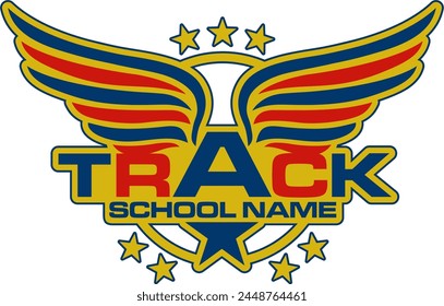 track and field team design with wings for school, college or league sports