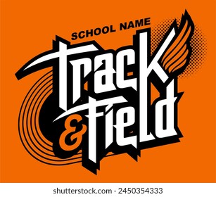 track and field team design with wings for school, college or league sports