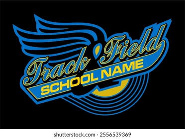 track and field team design with wings for school, college or league sports