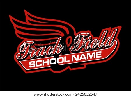 track and field team design with wings for school, college or league sports