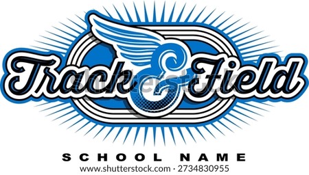 track and field team design with wings and lanes for school, college or league sports