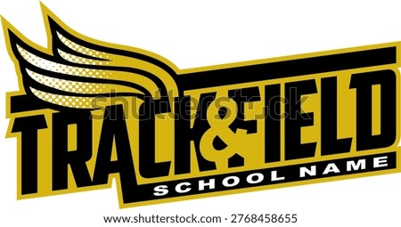 track and field team design with wings for school, college or league sports