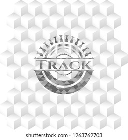 Track grey badge with geometric cube white background