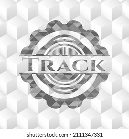 Graues Emblem mit würfelweißem Hintergrund verfolgen. 