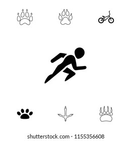 Track icon. collection of 7 track filled and outline icons such as paw, bicycle, running, animal paw. editable track icons for web and mobile.