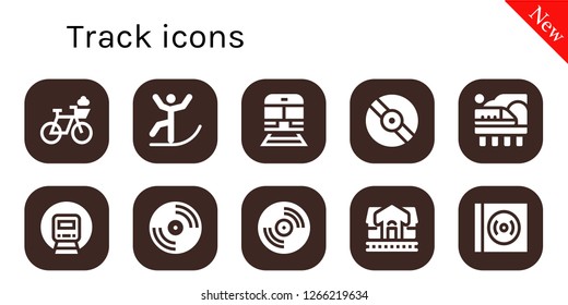  track icon set. 10 filled track icons. Simple modern icons about  - Bicycle, Skiing, Train, Vinyl, Railway, Train station