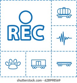 Track icon. set of 6 track outline icons such as cargo wagon, rec, music equalizer