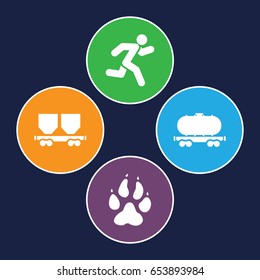 Track icons set. set of 4 track filled icons such as animal paw, cargo wagon
