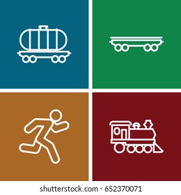 Track icons set. set of 4 track outline icons such as cargo wagon, locomotive