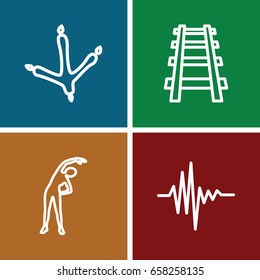Track icons set. set of 4 track outline icons such as footprint of  icobird, exercising, railway