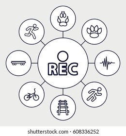 Track icons set. set of 9 track outline icons such as animal paw, cargo wagon, railway, rec, running, music equalizer, bicycle