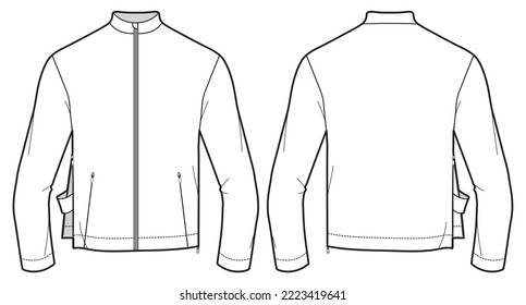 Track jacket design flat sketch Illustration front and back view vector template, Sport Winter Jacket drawing mock up template for men and women