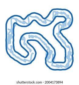 Tracks Karting Sketch Symbol Vektorgrafik. Handgezeichnetes, blaues Schildkartenteil für die Linie. einzelne Symbolillustration