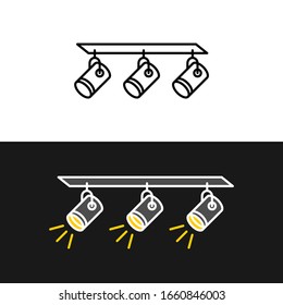 Track Light Triple Block. Indoor House Spot Light Illustration. Three Spotlight Symbol.