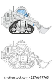 Track loader. Side view. Isolated on white background. Vector illustration.