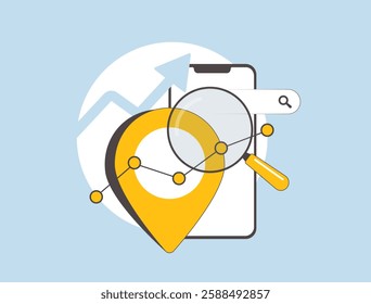 Track local ranking with advanced analytics and SEO tools. Optimize search visibility, monitor local ranking changes and improve local SEO strategy for better online presence. Vector illustration