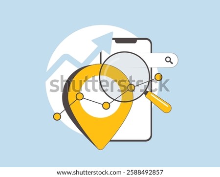 Track local ranking with advanced analytics and SEO tools. Optimize search visibility, monitor local ranking changes and improve local SEO strategy for better online presence. Vector illustration