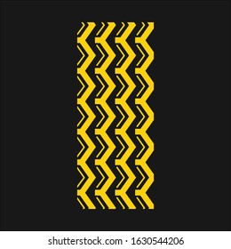 Track marks yellow RGB color icon. Detailed automobile, motorcycle street tyre traces. Zigzag-shaped wheel print with thick grooves. Vehicle tire trail. Isolated vector illustration on black