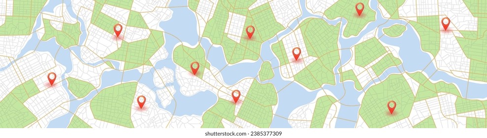 Track navigation pins on isometric street maps, navigate mapping technology, locate position pin. Multiple destinations. Gps tracking map. Futuristic travel gps map or location navigator vector
