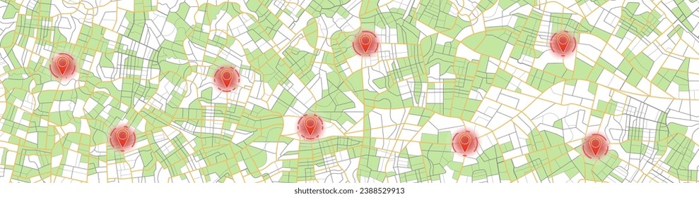 Track navigation pins on isometric street maps, navigate mapping technology, locate position pin. Multiple destinations. Gps tracking map. Futuristic travel gps map or location navigator vector