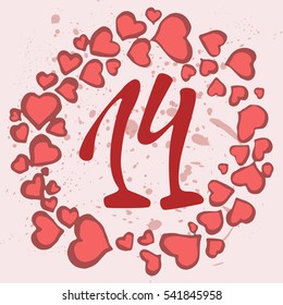 
Track number 14 in a circle of hearts. Postcard Valentine's Day.