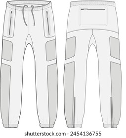 Track Pant Sport Fashion Flat Illustration Vector Sketch Template Front Back View