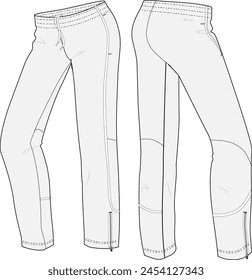 Track Pant Sport Fashion Vector Sketch Template, Pants design with front and back view, sweatpants for running, jogging, fitness, athleisure
