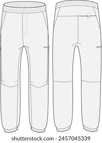 Track Pant Sportswear Design Vector Flat Sketch Template front and back