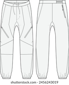 Ilustración técnica de la pista de los pantalones con los bolsillos impermeables de la cremallera y los paneles deportivos