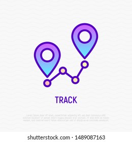 Track with pointers at start and at finish. Thin line icon. Position marker. Modern vector illustration.