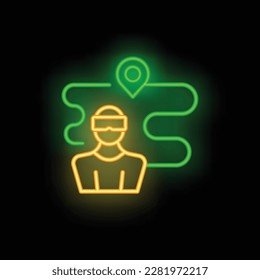 Rahmenvektorgrafik des Reality-Symbols verfolgen. Virtuelles Reisen. Sky Mobile Neon Farbe einzeln auf Schwarz