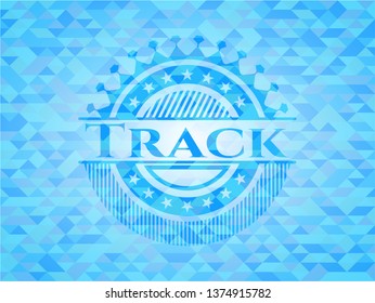 Track sky blue emblem with triangle mosaic background