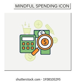 Track spending color icon. Money spent calculations. Keep accounts track. Thoughtful spending money. Mindful spending concept.Isolated vector illustration