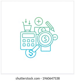 Track spending gradient icon. Money spent calculations. Keep accounts track. Thoughtful spending money. Mindful spending.Isolated vector illustration.Suitable to banners, mobile apps and presentation