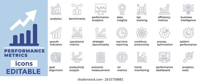 Track success with Performance Metrics vector art ideal for analytics, KPIs, dashboards, UI UX and business visuals