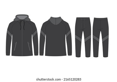 track suit wind breaker hooded jacket  black and white editable files