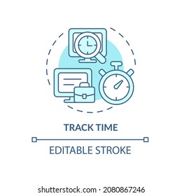 Track time blue concept icon. Control work schedule. Online surveillance. Employee monitoring abstract idea thin line illustration. Vector isolated outline color drawing. Editable stroke