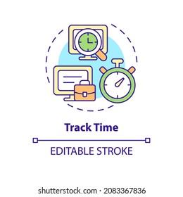 Track time concept icon. Control work schedule. Online surveillance. Employee monitoring abstract idea thin line illustration. Vector isolated outline color drawing. Editable stroke