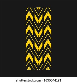 Track tread yellow RGB color icon. Detailed automobile, motorcycle tyre marks. Car wheel trace with thick grooves. Vehicle zigzag-shaped tire trail. Isolated vector illustration on black background