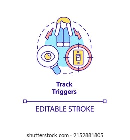 Track triggers concept icon. List of fear factors. Before appointment with therapist abstract idea thin line illustration. Isolated outline drawing. Editable stroke. Arial, Myriad Pro-Bold fonts used
