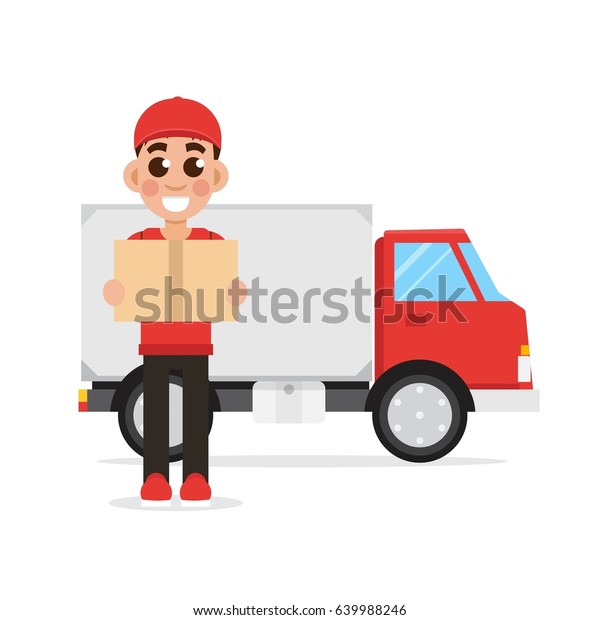 \
Track or van and delivery man. Vector\
illustration.