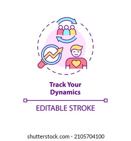 Track your dynamics concept icon. Effective support group visit abstract idea thin line illustration. Isolated outline drawing. Editable stroke. Roboto-Medium, Myriad Pro-Bold fonts used