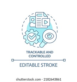 Trackable and controlled turquoise concept icon. Easy to access. Content making tip abstract idea thin line illustration. Isolated outline drawing. Editable stroke. Arial, Myriad Pro-Bold fonts used