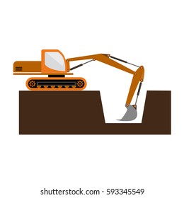 Tracked excavator digging a trench. Vector illustration