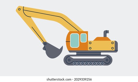 Tracked Excavator isolated simple flat vector illustration. Mining industrial car design element