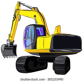 Tracked excavator, vector illustration, islotaed on white background