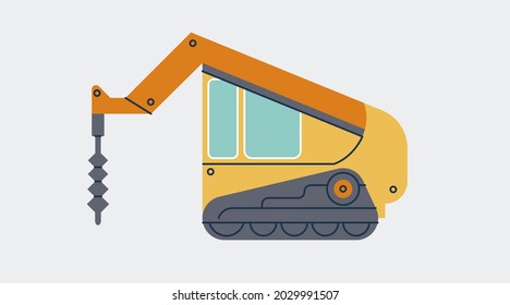Cargador de seguimiento con la ilustración simple del vector plano aislado del auger. Elemento de diseño de máquinas industriales de excavadora. Construcción de un tractor con un diseño sencillo.