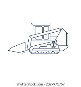 Tracked loader outline vector illustration. Excavator industrial machine contour design element. Building tractor in simple style.